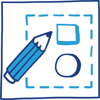 Plaatje bij het Visual Analyst Type; een potlood met een vierkant en een rondje